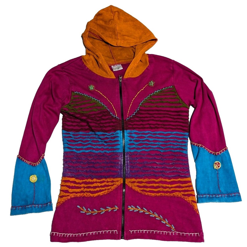 GREATER GOOD NETWORK Women Size S/M Embellished‎ Cotton Full Zip Hoodie